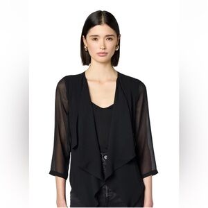 Calvin Klein Sheer Chiffon Blazer Black Open Front Small/Medium Office Siren